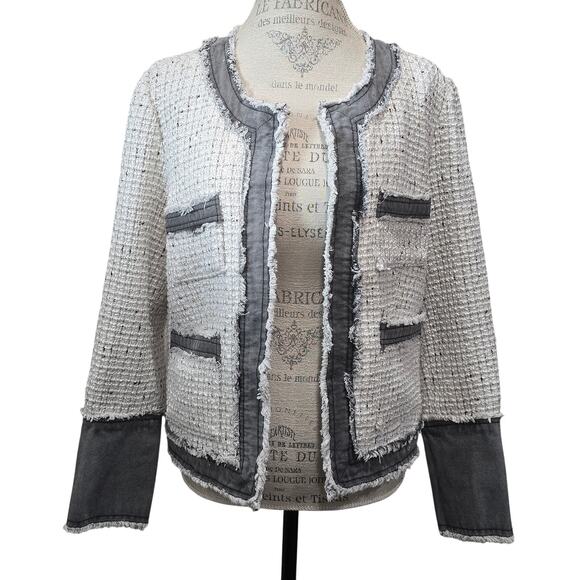 Nanette Lepore Chic White & Gray Tweed Multi Pockets Open Jacket Blazer - Picture 12 of 12